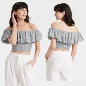 A New Day Plus Size Striped Off-Shoulder Ruffle Top